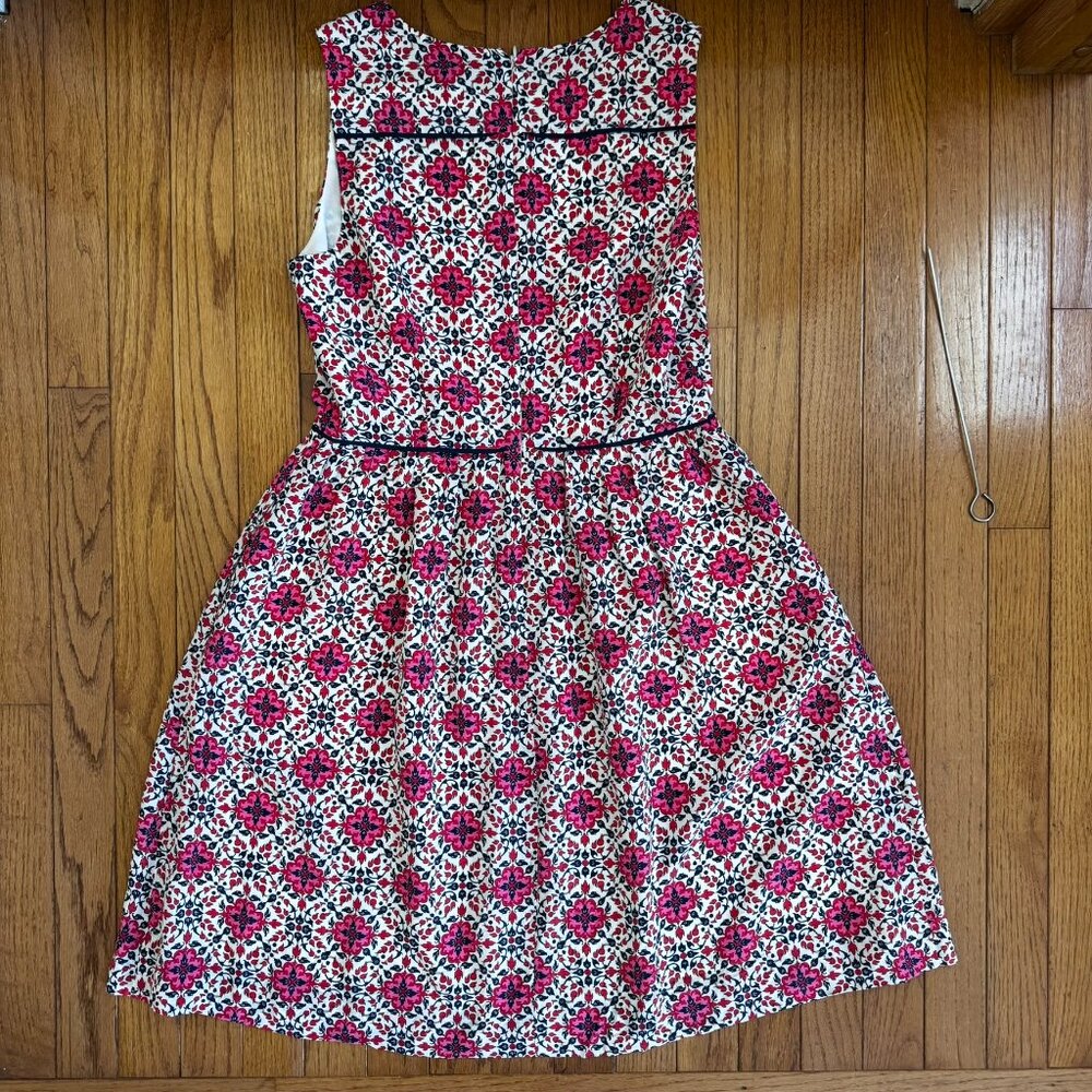 J. Crew Silk Dress Size 8 Pink Navy Medallion Sheath Fully Lined - Picture 2 of 11